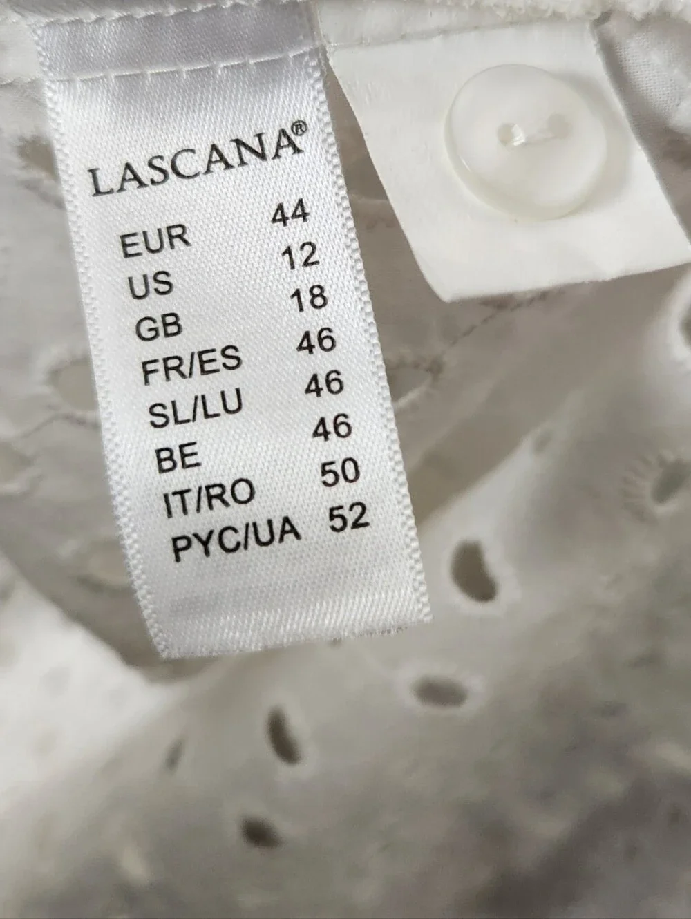 Lascana White Eyelet Button Up Long Sleeeve Collared Blouse Womens Size 12 - Picture 10 of 12